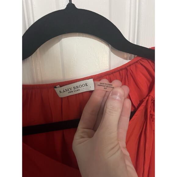 Ramy Brook New York Red Boho Tie Neck Pleated Long Sleeve Blouse Top S - Picture 2 of 3